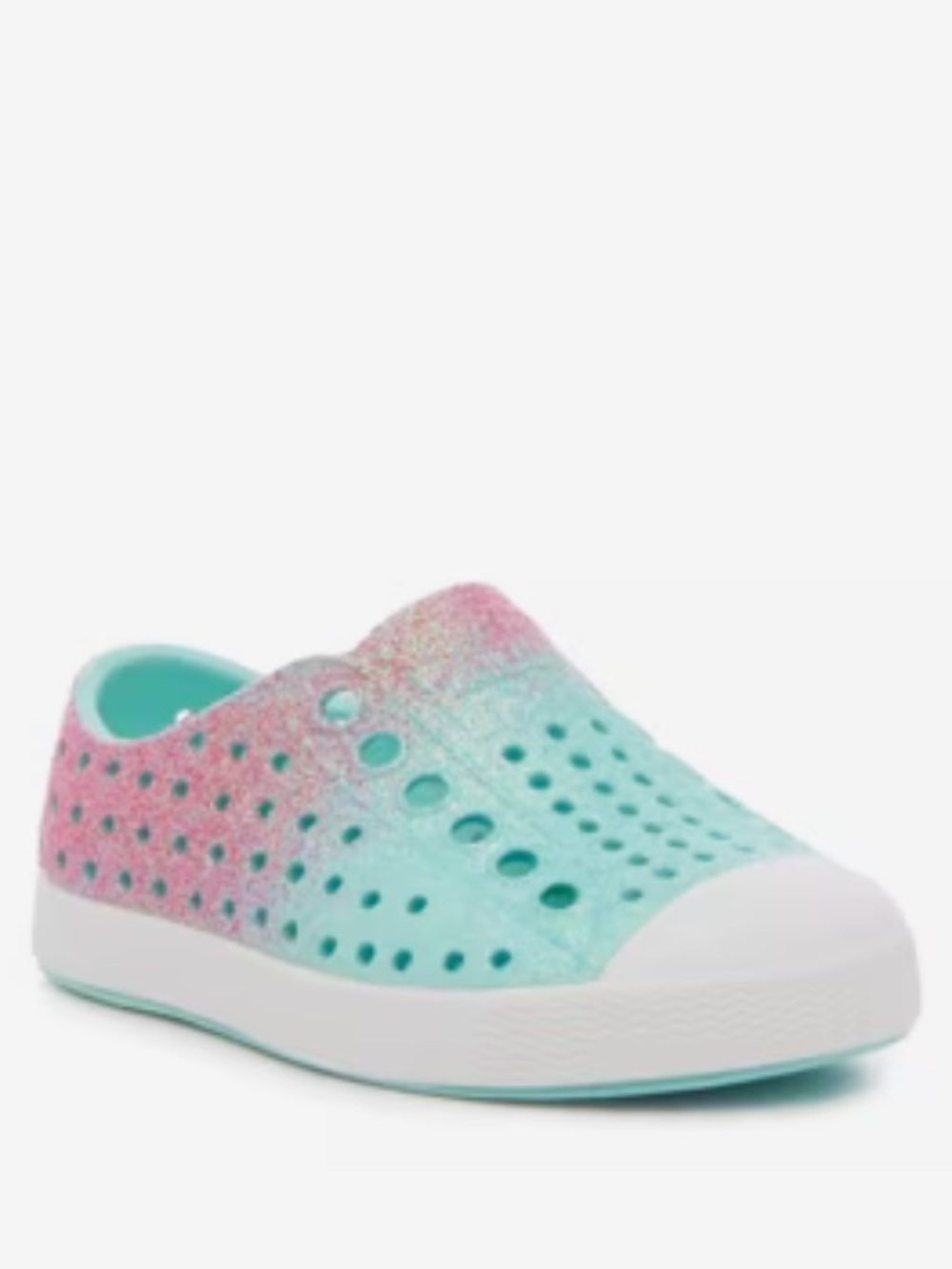Native Jefferson slide on sneakers Pink and Turquoise glitter NEW baby size 4